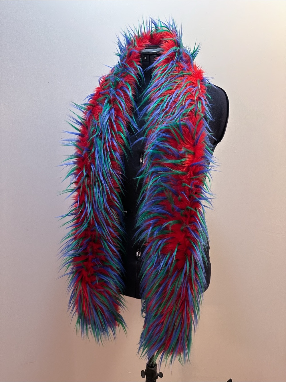 Handmade Red Green Blue Spike Long Furry Multi Plush Scarves Faux Fur Scarf